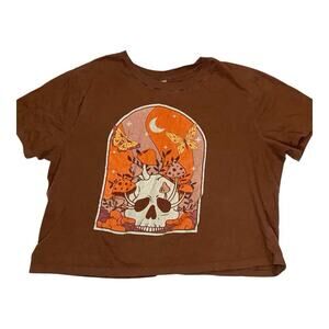 Self Esteem Mushroom T-shirt Womens XL Cropped Retro Goblincore Grunge Skulls